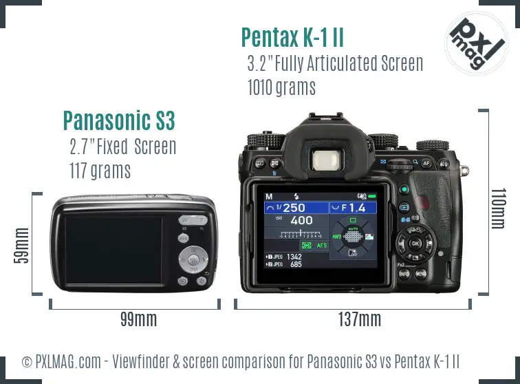 Panasonic S3 vs Pentax K-1 II Screen and Viewfinder comparison