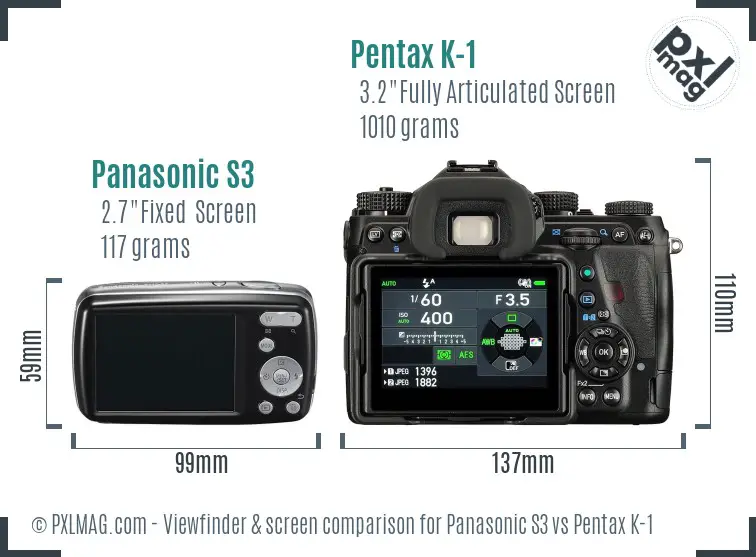 Panasonic S3 vs Pentax K-1 Screen and Viewfinder comparison