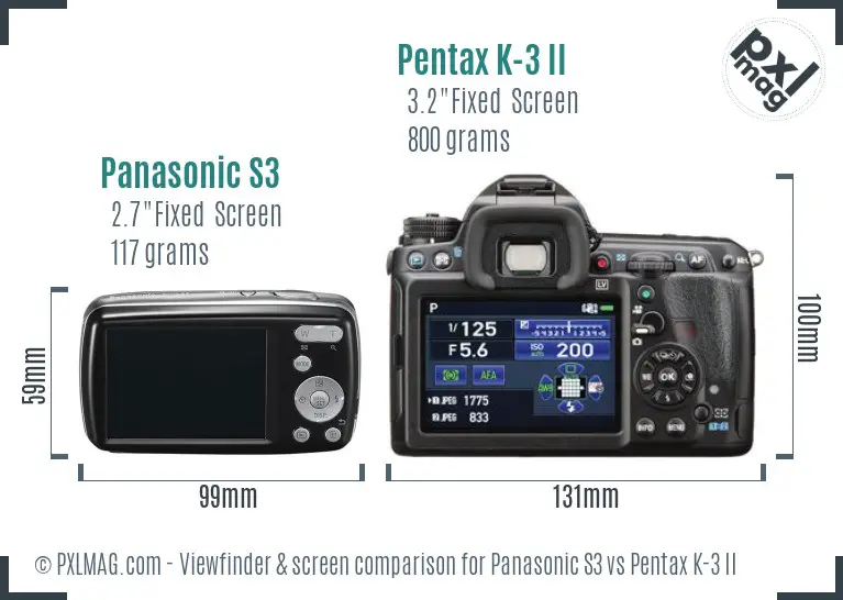 Panasonic S3 vs Pentax K-3 II Screen and Viewfinder comparison