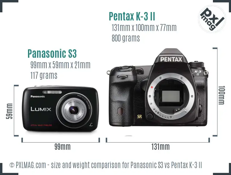 Panasonic S3 vs Pentax K-3 II size comparison