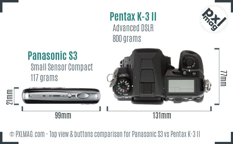 Panasonic S3 vs Pentax K-3 II top view buttons comparison