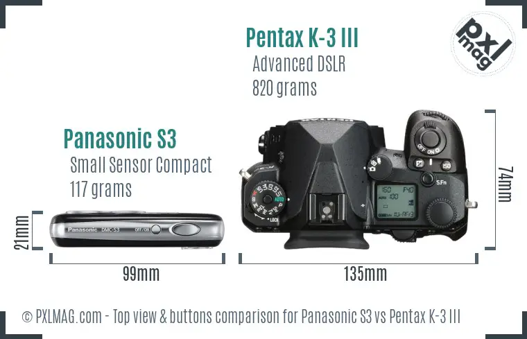 Panasonic S3 vs Pentax K-3 III top view buttons comparison Panasonic S3 vs Pentax K-3 III top view buttons comparison