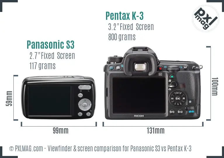 Panasonic S3 vs Pentax K-3 Screen and Viewfinder comparison