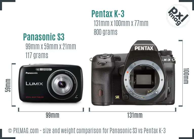 Panasonic S3 vs Pentax K-3 size comparison