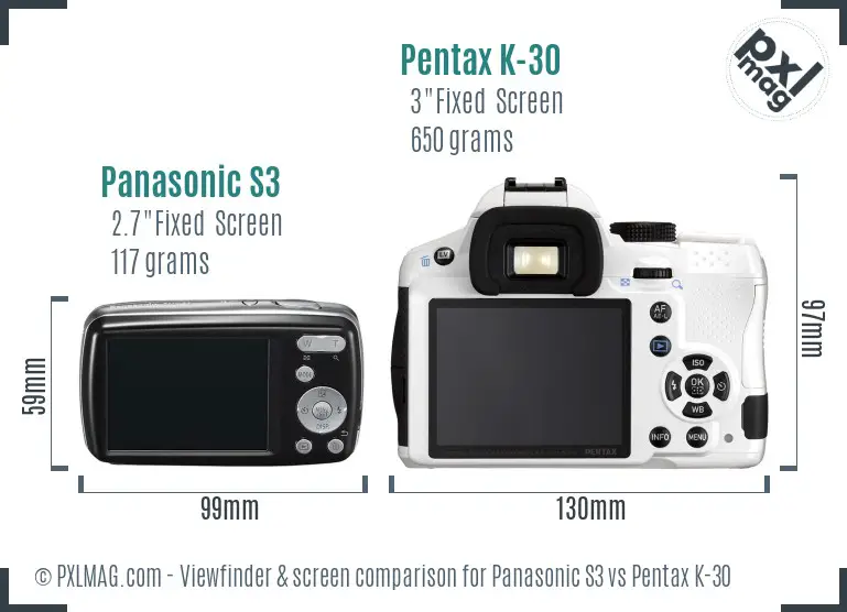 Panasonic S3 vs Pentax K-30 Screen and Viewfinder comparison