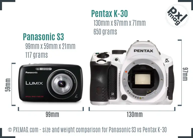 Panasonic S3 vs Pentax K-30 size comparison