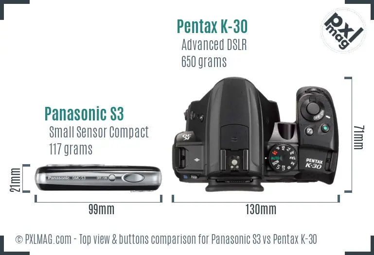 Panasonic S3 vs Pentax K-30 top view buttons comparison