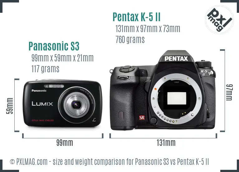 Panasonic S3 vs Pentax K-5 II size comparison