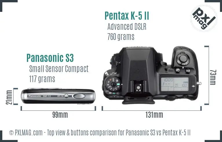Panasonic S3 vs Pentax K-5 II top view buttons comparison