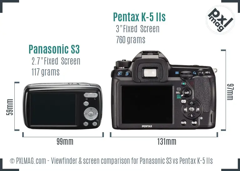 Panasonic S3 vs Pentax K-5 IIs Screen and Viewfinder comparison