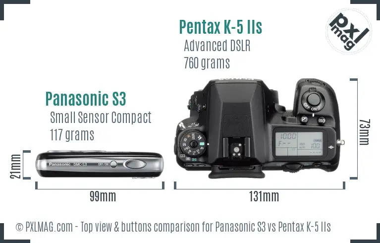 Panasonic S3 vs Pentax K-5 IIs top view buttons comparison