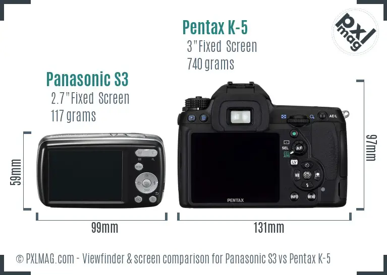 Panasonic S3 vs Pentax K-5 Screen and Viewfinder comparison