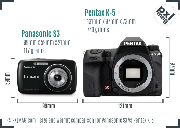 Panasonic S3 vs Pentax K-5 size comparison