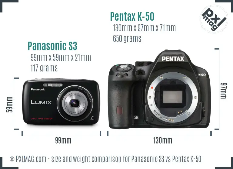 Panasonic S3 vs Pentax K-50 size comparison