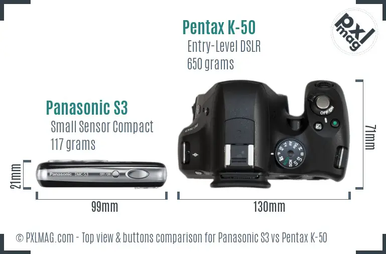 Panasonic S3 vs Pentax K-50 top view buttons comparison