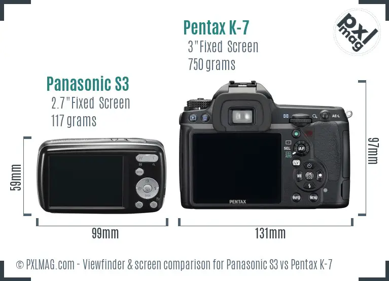 Panasonic S3 vs Pentax K-7 Screen and Viewfinder comparison