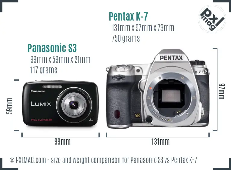 Panasonic S3 vs Pentax K-7 size comparison