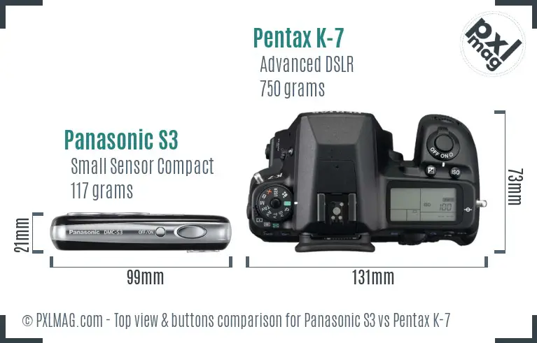 Panasonic S3 vs Pentax K-7 top view buttons comparison