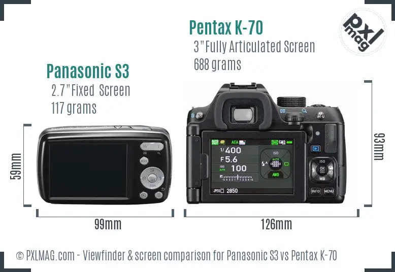 Panasonic S3 vs Pentax K-70 Screen and Viewfinder comparison