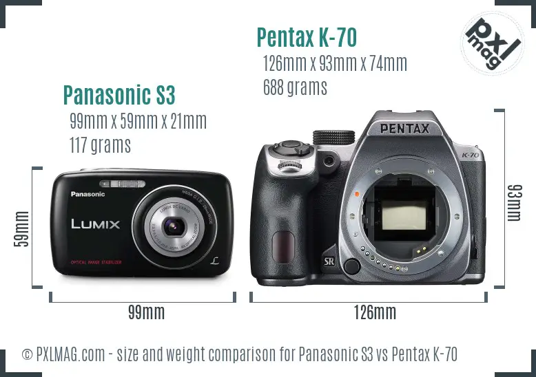 Panasonic S3 vs Pentax K-70 size comparison