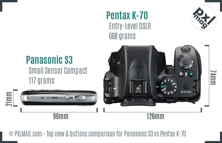 Panasonic S3 vs Pentax K-70 top view buttons comparison