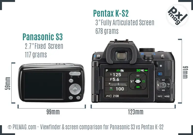 Panasonic S3 vs Pentax K-S2 Screen and Viewfinder comparison