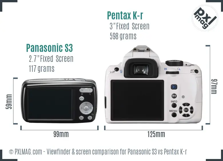 Panasonic S3 vs Pentax K-r Screen and Viewfinder comparison