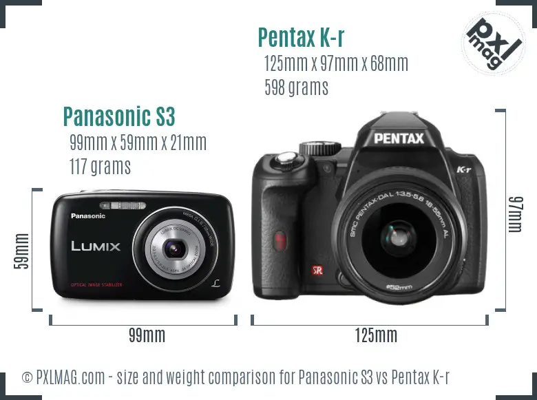 Panasonic S3 vs Pentax K-r size comparison