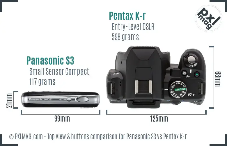 Panasonic S3 vs Pentax K-r top view buttons comparison