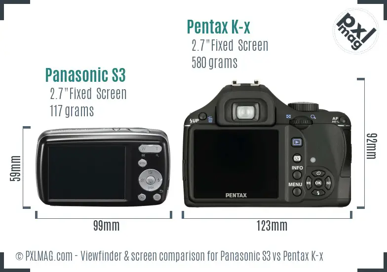 Panasonic S3 vs Pentax K-x Screen and Viewfinder comparison