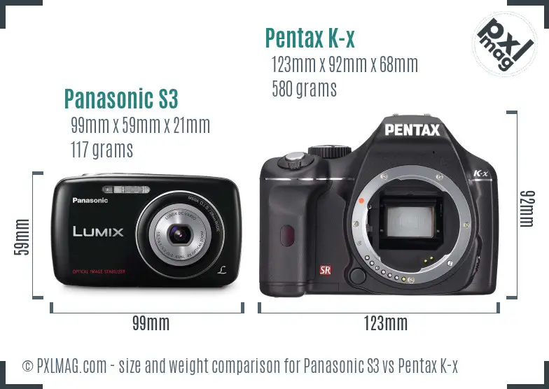 Panasonic S3 vs Pentax K-x size comparison