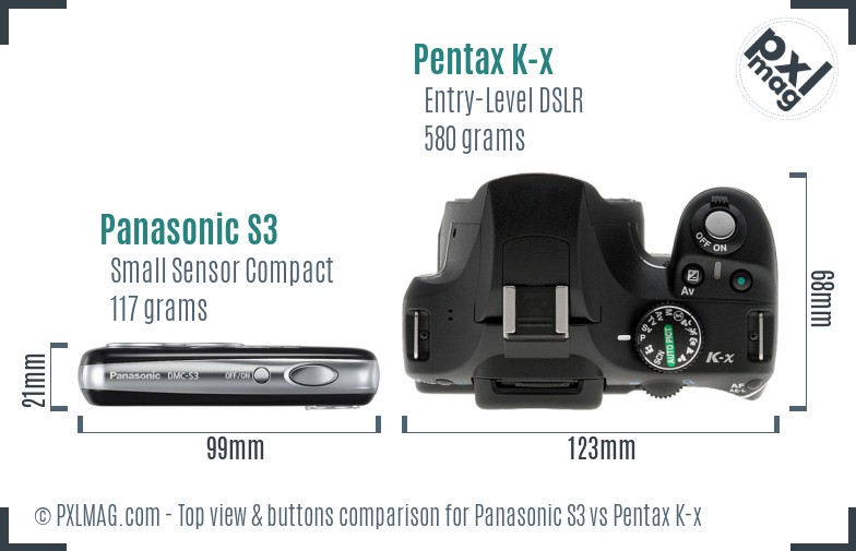 Panasonic S3 vs Pentax K-x top view buttons comparison