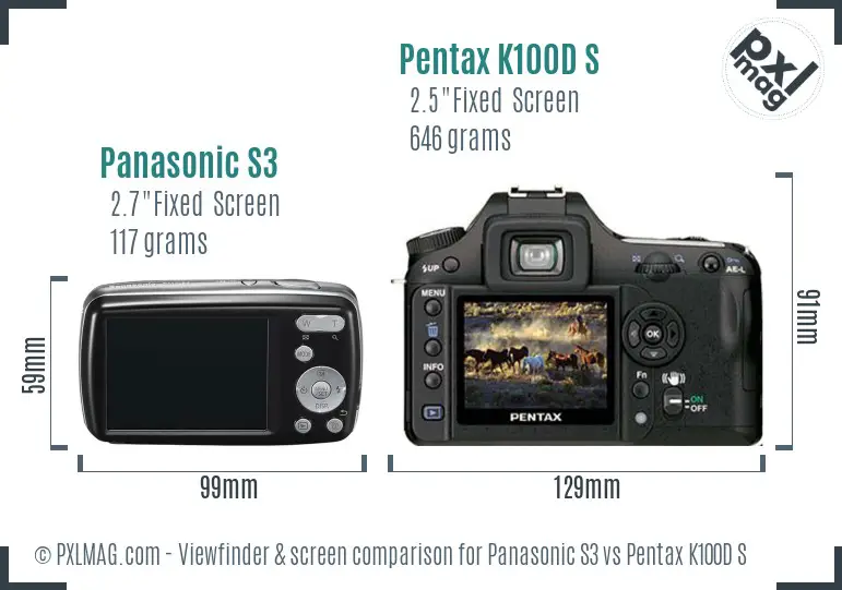 Panasonic S3 vs Pentax K100D S Screen and Viewfinder comparison