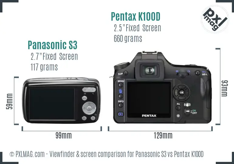Panasonic S3 vs Pentax K100D Screen and Viewfinder comparison