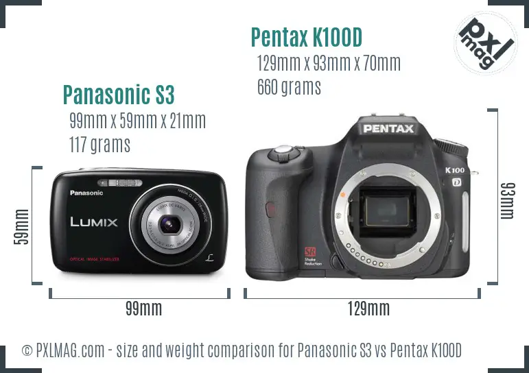 Panasonic S3 vs Pentax K100D size comparison