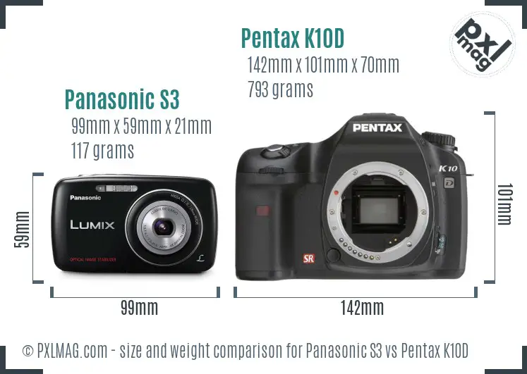 Panasonic S3 vs Pentax K10D size comparison