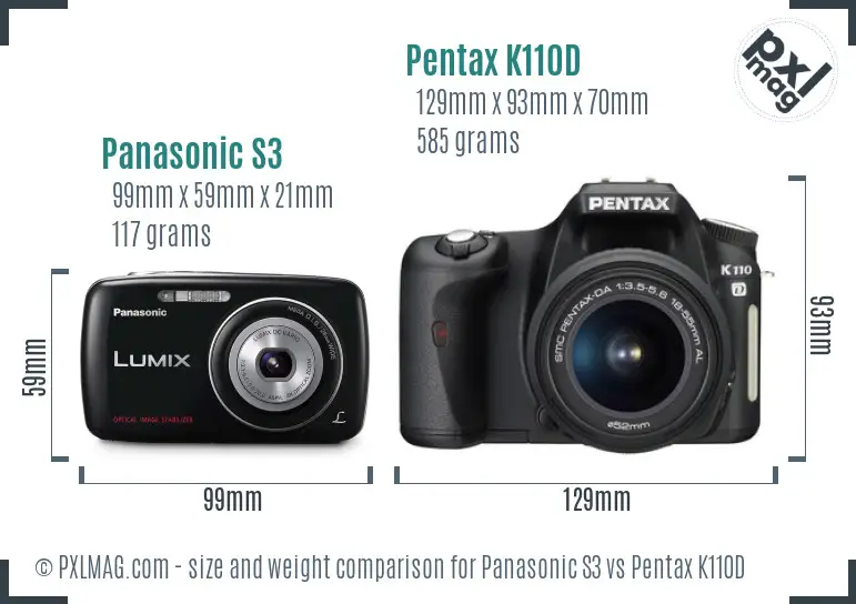 Panasonic S3 vs Pentax K110D size comparison