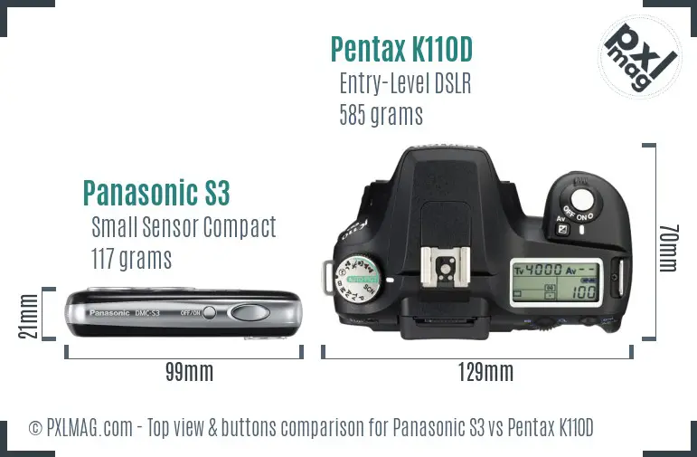 Panasonic S3 vs Pentax K110D top view buttons comparison