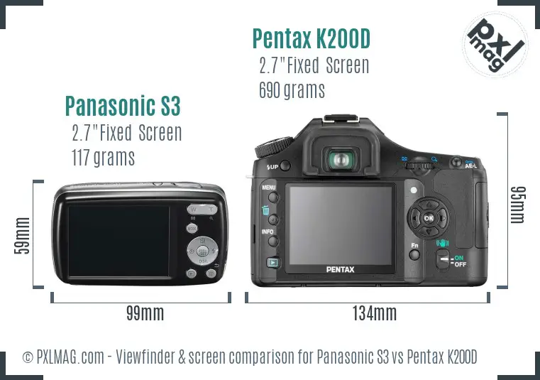 Panasonic S3 vs Pentax K200D Screen and Viewfinder comparison