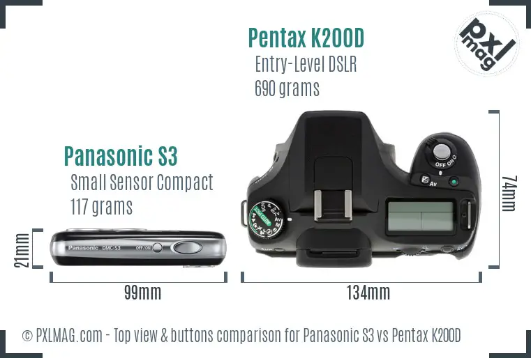 Panasonic S3 vs Pentax K200D top view buttons comparison