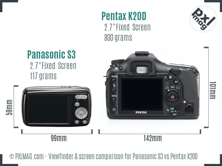Panasonic S3 vs Pentax K20D Screen and Viewfinder comparison