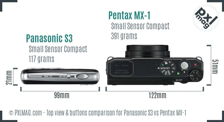 Panasonic S3 vs Pentax MX-1 top view buttons comparison