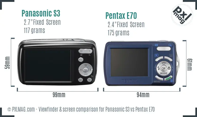 Panasonic S3 vs Pentax E70 Screen and Viewfinder comparison