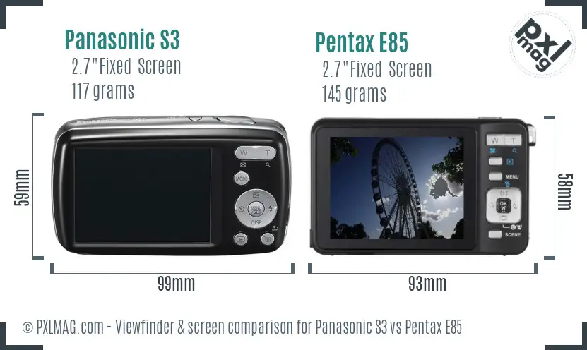 Panasonic S3 vs Pentax E85 Screen and Viewfinder comparison