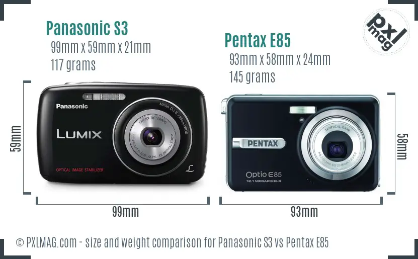 Panasonic S3 vs Pentax E85 size comparison