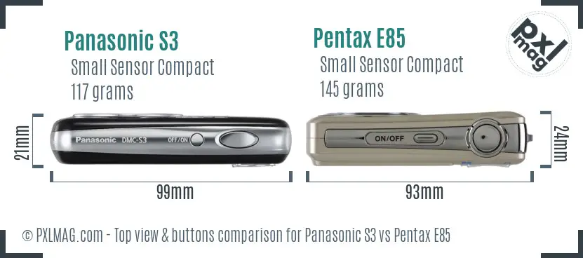 Panasonic S3 vs Pentax E85 top view buttons comparison