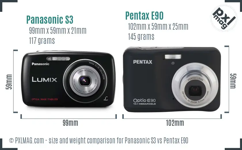 Panasonic S3 vs Pentax E90 size comparison