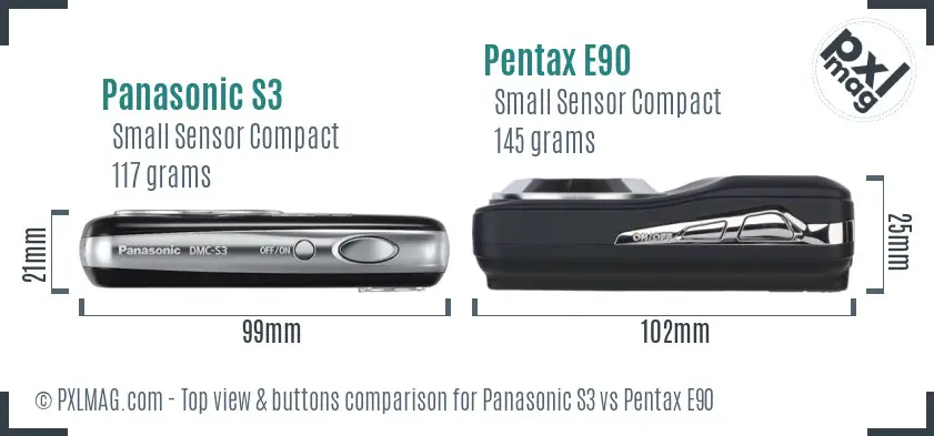 Panasonic S3 vs Pentax E90 top view buttons comparison