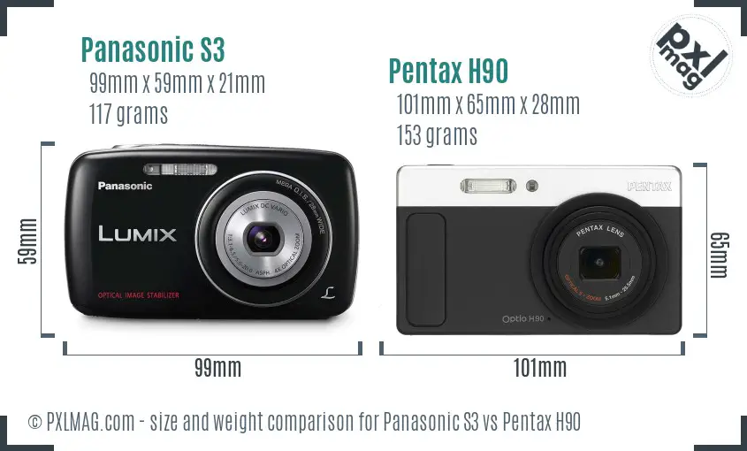 Panasonic S3 vs Pentax H90 size comparison