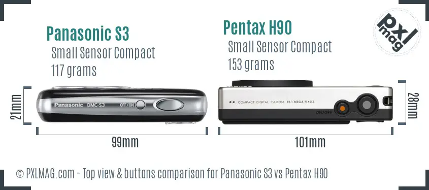 Panasonic S3 vs Pentax H90 top view buttons comparison